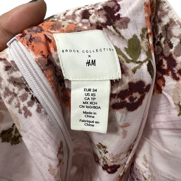 Brock Collection X H&M Womens Pink Floral Bustier Lyocell Linen Mini Dress XS - Picture 6 of 7